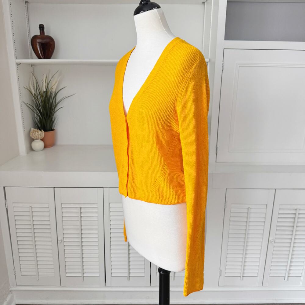 Rag & Bone Yellow Orange Pointelle Knit Soleil Cropped Cardigan Sweater Size L - Picture 3 of 7